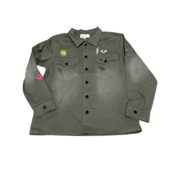 Wildfox Truman Jacket Olive Green Military light distressing embroidery size XL - Picture 10 of 11